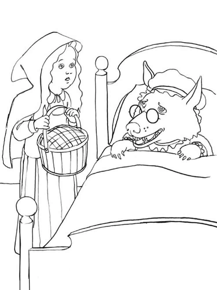 Coloring book surprised little red riding hood comes to grandma